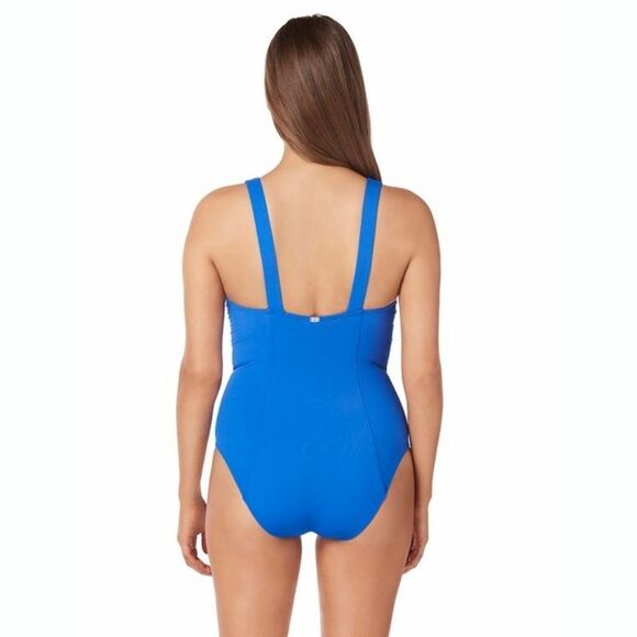New! AMORESSA MIRACLESUIT Women's Blue One-Piece Swimsuit Bathing Suit V-neck - Picture 2 of 8